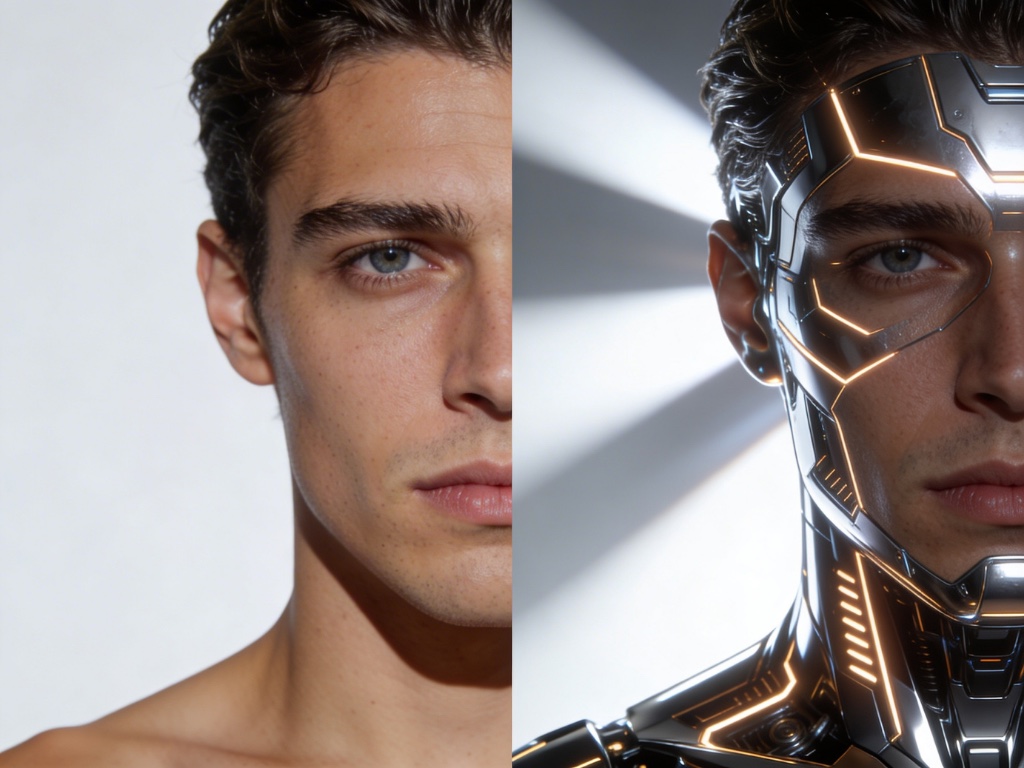 Portrait shifting to a cybernetic version